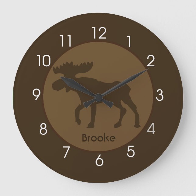 Rustikale Elchenhütte Log Zuhause Wall Clock Große Wanduhr (Vorderseite)
