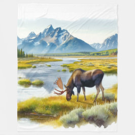 Rustikale Elchhütte Wasserfarbe Fleecedecke