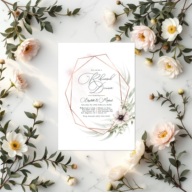 Rustikale Elegance Bronze Geometrische Probe Abend Einladung (Rustic Elegance Bronze Geometric Rehearsal Dinner Invitation)