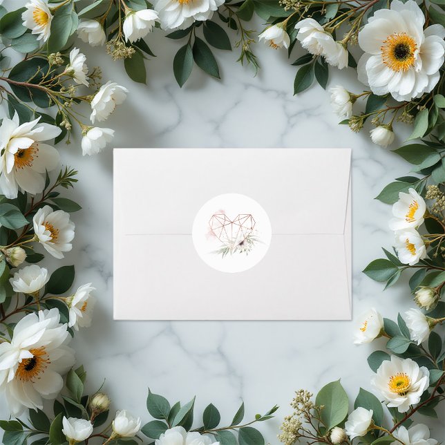 Rustikale Elegance Bronze Geometrisches Herz Hochz Runder Aufkleber (Rustic Elegance Bronze Geometric Heart Wedding Classic Round Sticker)