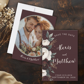 Rustikale Elegance Burgundy Floral Save the Date