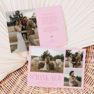Rustikale Elegance Fotocollage Hochzeit Pink Dankeskarte