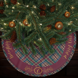 Rustikale Elegance Kariert Cranberry Dk Aquamarin  Polyester Weihnachtsbaumdecke