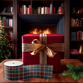 Rustikale Elegance Kariert Cranberry Dk Aquamarin Ripsband