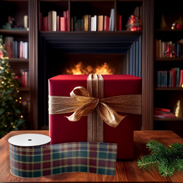 Rustikale Elegance Kariert Cranberry Dk Aquamarin  Ripsband (Rustic Elegance Plaid Pattern Dark Cranberry Red, Dark Blue and Dark Teal Green Grosgrain Ribbon)