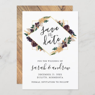 Rustikale Elegance Pine Cone Grüne Save the Date