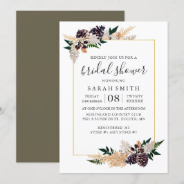 Rustikale Elegance Pine Cone und Fern Brautparty Einladung