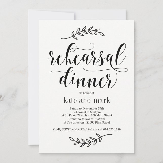 Rustikale Elegance Probe Abendessen Einladung (Vorderseite)