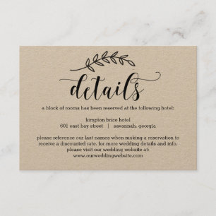 Rustikale Elegance Wedding Details Card Kraft Begleitkarte
