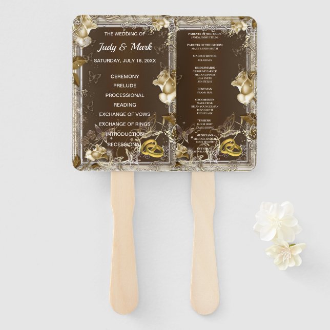 Rustikale Elegance White Rose Wedding Fächer (Vorne und Hinten)