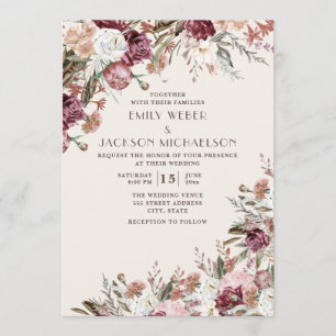 Rustikale Elegant Burgundy Blush Pink Blues Hochze Einladung