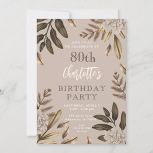Rustikale Elegant Floral 80. Geburtstag Einladunge Einladung