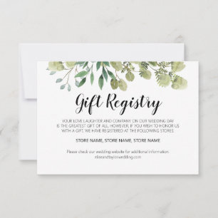 Rustikale Elegant Greenerity Gift Registrierungska Mitteilungskarte
