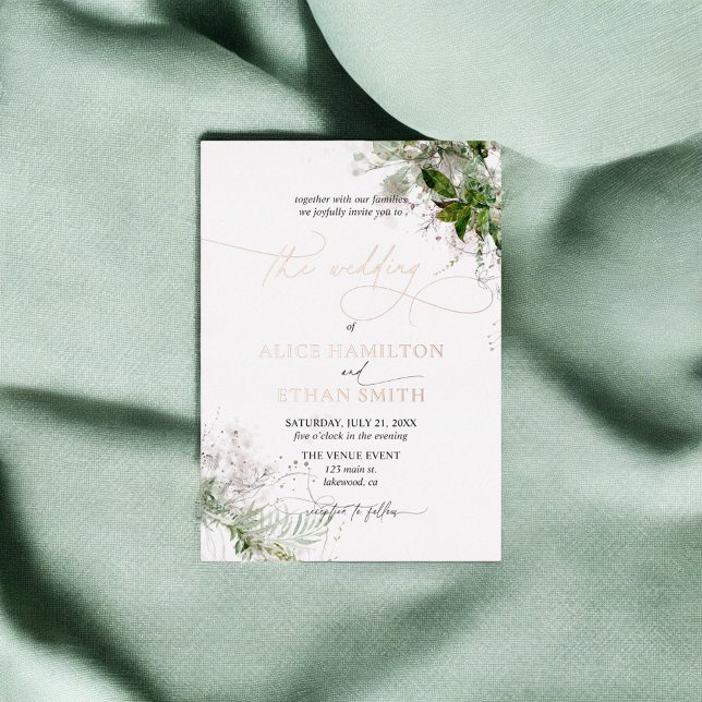 Rustikale Elegant Greenerity Script Wedding Folieneinladung (Von Creator hochgeladen)