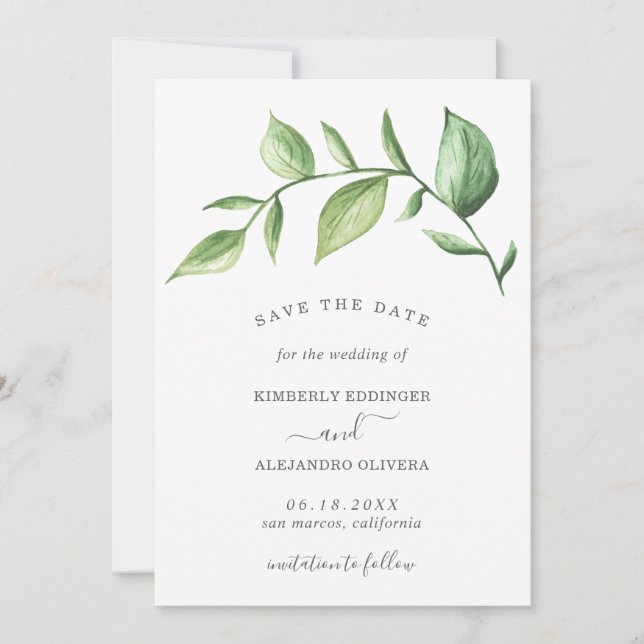 Rustikale Elegant Greenerity Wedding Save The Date (Vorderseite)