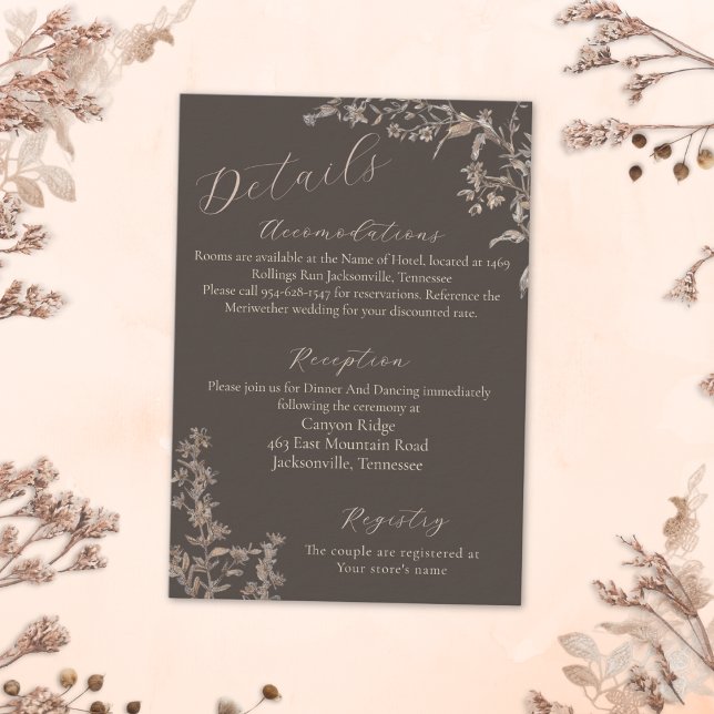 Rustikale Elegant Mocha Script-Wildblumen Hochzeit Begleitkarte (Von Creator hochgeladen)
