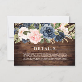 Rustikale Elegant Navy & Blush Wedding Details Car RSVP Karte