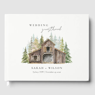 Rustikale Elegant Pine Woods Forest Barnyard Hochz Gästebuch