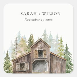 Rustikale Elegant Pine Woods Forest Barnyard Hochz Quadratischer Aufkleber