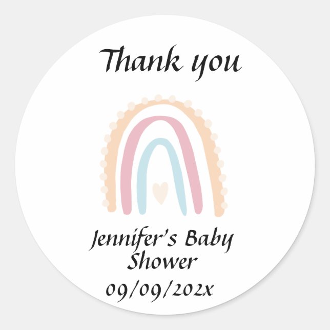 Rustikale Elegant Rainbow Baby Shower Gender-neutr Runder Aufkleber (Vorderseite)