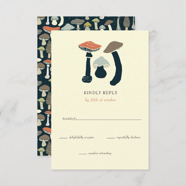 Rustikale Elegant Woodland Wild Mushrooms Wedding RSVP Karte (Vorne/Hinten)