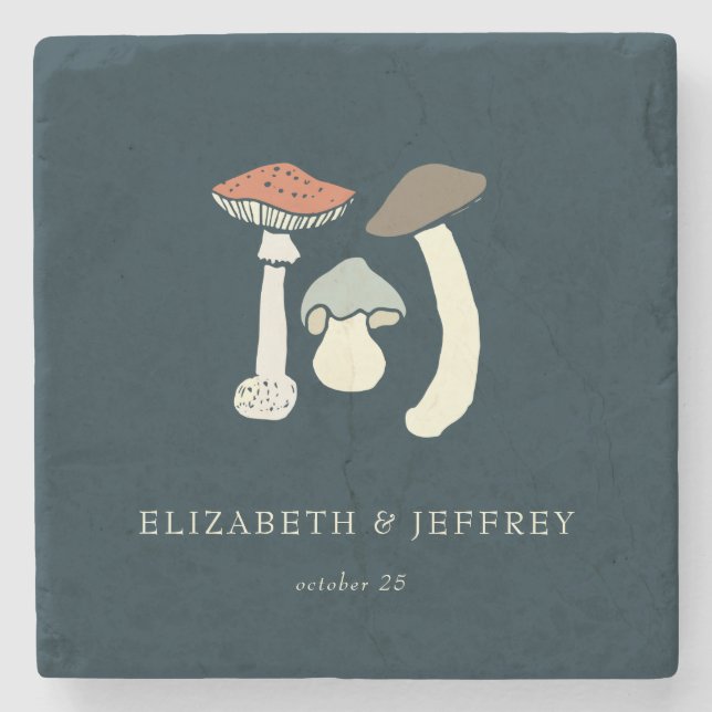 Rustikale Elegant Woodland Wild Mushrooms Wedding Steinuntersetzer (Vorderseite)