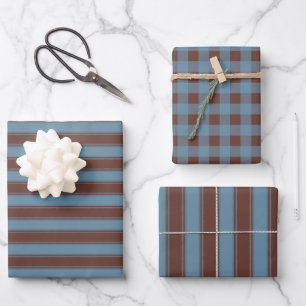 Rustikale elegante Gingham- und Streifenmuster Geschenkpapier Set