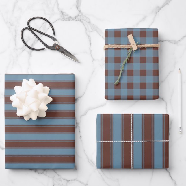 Rustikale elegante Gingham- und Streifenmuster Geschenkpapier Set (Vorderseite)