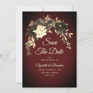 Rustikale, elegante Herbst-Rot-Blume Hochzeit Save The Date