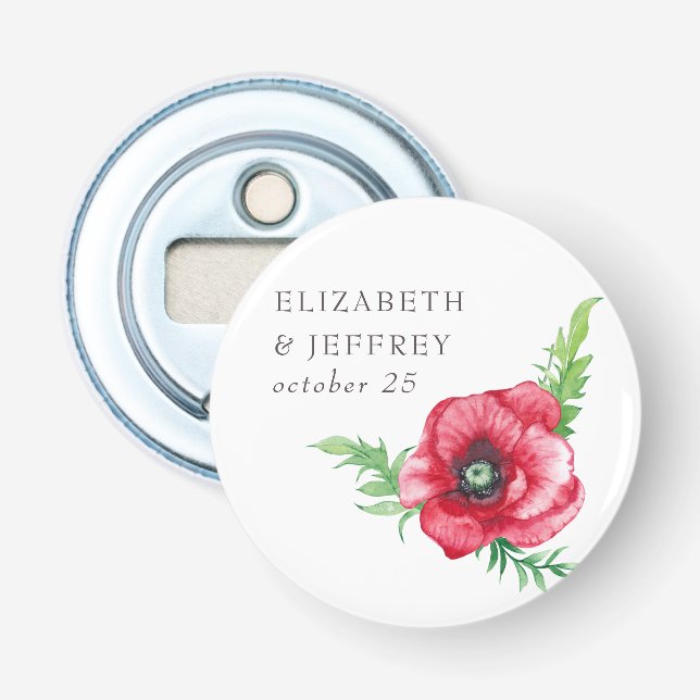 Rustikale elegante Hochzeit mit rotem Poppy Flaschenöffner (Vorderseite)