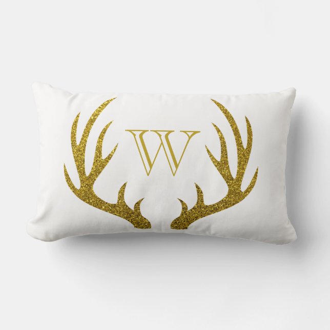 Rustikale Elegante Imitate Gold Glitzer Antlers &  Lendenkissen (Vorderseite)