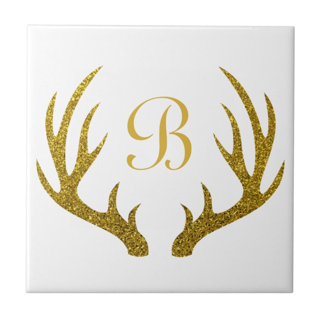 Rustikale Elegante Imitate Gold Glitzer Deer Antle Fliese (Vorderseite)