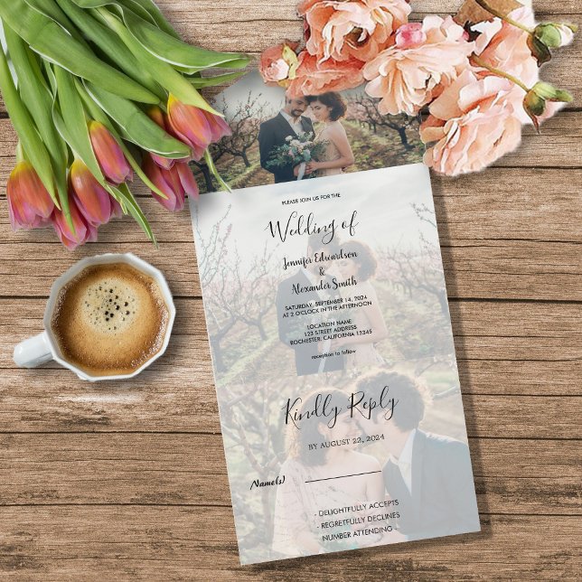 Rustikale elegante Kalligrafie-Hochzeit All In One Einladung (Rustic elegant calligraphy boho wedding all in one invitation. Invitation and RSVP in one.)