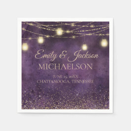 Rustikale Elegante Lila Goldstring Lights Hochzeit Serviette