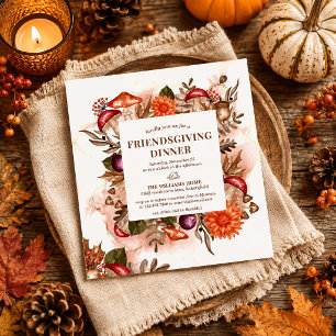 Rustikale elegante Pilze Herbstblätter Thanksgivin Einladung