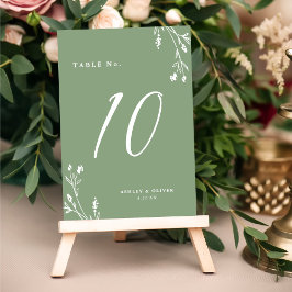 Rustikale elegante Sage Green Wildblumen Boho Wedd Tischnummer