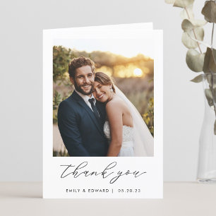 Rustikale Elegante Schrift Zweifoto Hochzeitskarte Dankeskarte