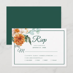 Rustikale Elegante Smaragdgrüne Hochzeit im Herbst RSVP Karte