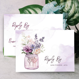 Rustikale, elegante violette Blumen in Mason Jar W RSVP Karte