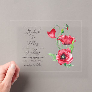 Rustikale elegante Wasserfarbe-Skript-Rote-Mohn-Ho Acryleinladungen