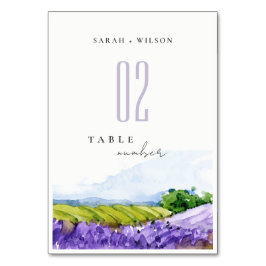 Rustikale Elegante Wasserfarben Lavendelfelder Hoc Tischnummer