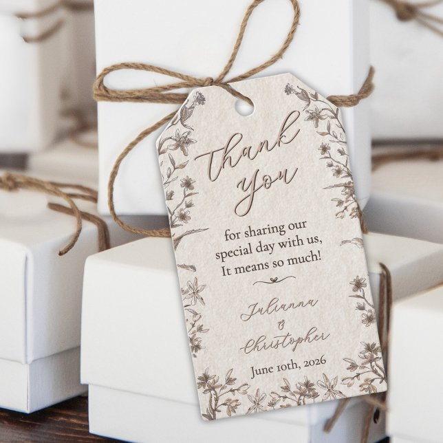 Rustikale Elegante Wildblumen Script Wedding Geschenkanhänger (Von Creator hochgeladen)