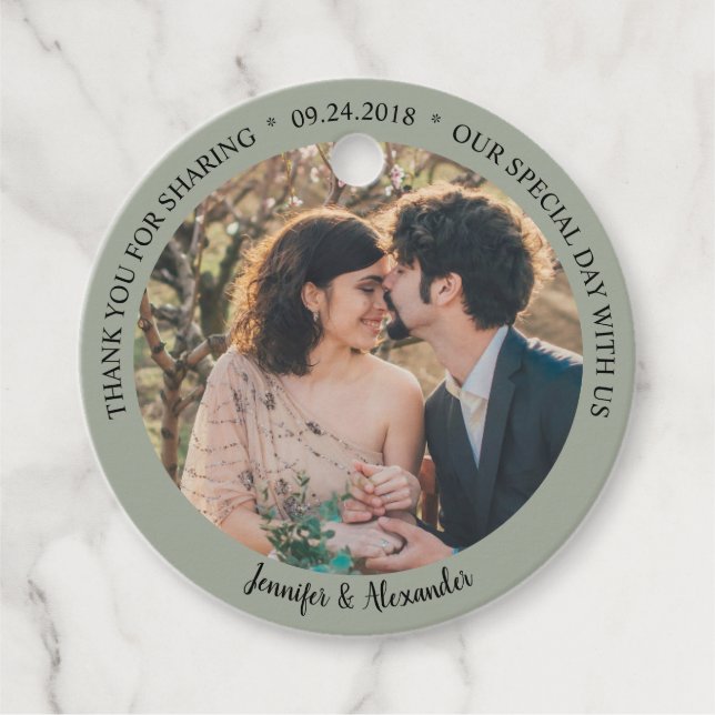 Rustikale Eleganz danke Foto Country Hochzeit Geschenkanhänger (Vorderseite)