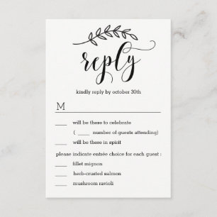 Rustikale Eleganz Hochzeit RSVP mit Menüoptionen Einladung