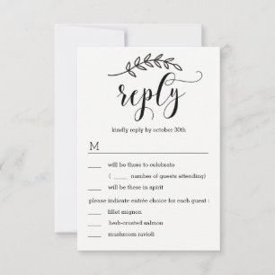 Rustikale Eleganz Hochzeit RSVP mit Menüoptionen Einladung