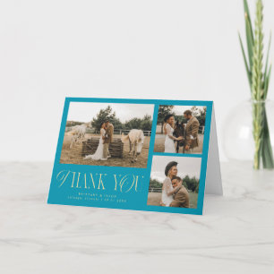 Rustikale Eleganz Mehrfach-Foto-Hochzeit Aqua-Blau Dankeskarte