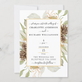 Rustikale Eleganz, Pinecone Rahmen auf Weiß Einladung