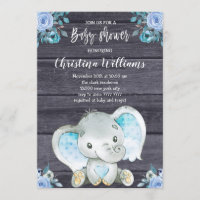 Rustikale Elephant Blue Floral Boy Baby Dusche