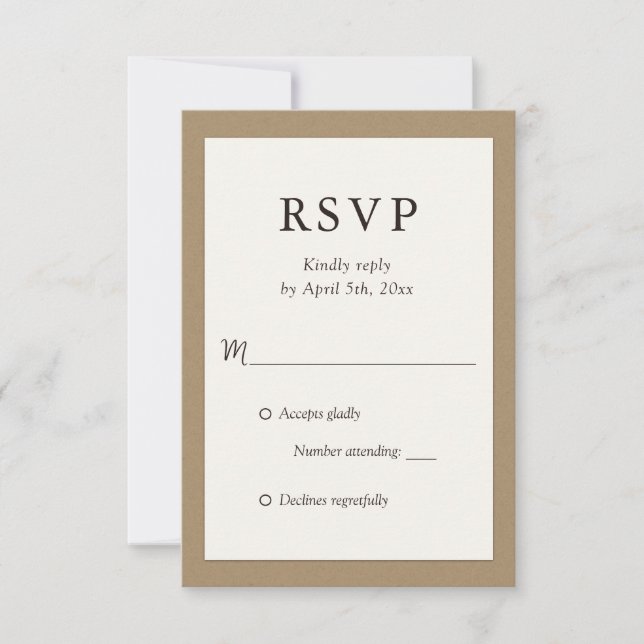 Rustikale Elfenbein-Kraft-Papier-Hochzeitskarten RSVP Karte (Vorderseite)