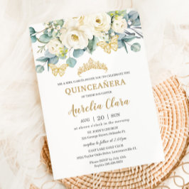 Rustikale Elfenbeinblüte Eukalyptus Quinceañera Einladung
